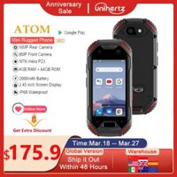 Điện thoại Unihertz ATOM Mini chống nước, chất lượng, RAM 4GB, bộ nhớ 64GB, Android 9, chip 8 nhân, màn hình 2.45 inch, pin 2000mAh, mở khóa NFC, hàng có sẵn