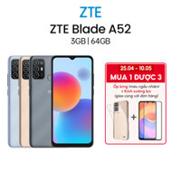 Điện thoại ZTE Blade A52 3GB l 64GB, Pin 5000mAh, Màn hình 6.52", Camera AI Triple - Chính hãng