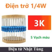 Điện trở 3K 1/4W 5 vòng màu, Điện trở 1/4W – 100 con