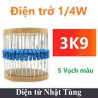Điện trở 3K9 1/4W 5 vòng màu, Điện trở 1/4W – 100 con