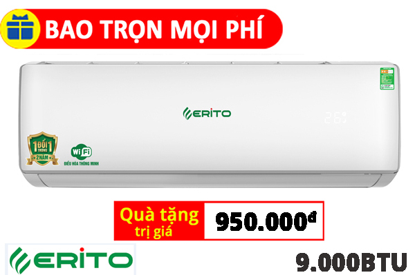 Điều hòa Erito 9000 BTU 1 chiều ETI-N10CS1/ETO-N10CS1 gas R-410A