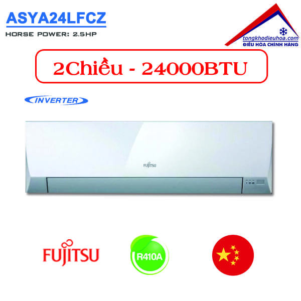 Điều hòa Fujitsu Inverter 24000 BTU 2 chiều ASYA24LFCZ gas R-410A