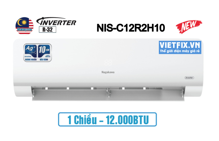 Điều hòa Nagakawa 12000 BTU 1 chiều Inverter NIS-C12R2H10 gas R-32