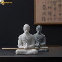 Điêu khắc bể cá ZENPULSE Ngộ Không, Tượng vua khỉ dễ thương bằng đá sa thạch, Quà tặng tượng sư với kim cương vàng Phong cách Trung Quốc Phật khỉ Búp bê tượng Phật Hành lang