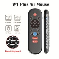 Điều khiển từ xa chuột không dây sạc hai mặt W1 PLUS 2.4G với bàn phím Mini, đèn nền, con quay hồi chuyển 6 trục, tìm kiếm bằng giọng nói Hoàn hảo cho Android TV Box, TV thông minh ext,