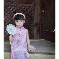Điệu kids- Áo dài & yếm Như ý Cát Tường bé gái 8-35kg 2 màu kèm cài tóc nhung tết