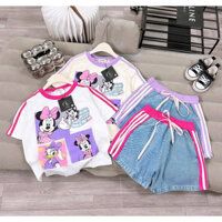 Điệu kids- Bộ bé gái áo thun quần jean Mickey 2 màu hồng và tím 22-52,55kg
