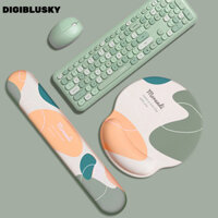 DIGIBLUSKY Morandi Tròn 3D Chuột Silicon Miếng Lót Cổ Tay + Bàn Phím Bộ Miếng Lót Cổ Tay Đệm Bộ Nhớ Cotton Chậm Phục Hồi Bàn Phím Tay