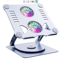 DIGIMIX | Giá Đỡ Laptop Nhôm Cao Cấp T619G Chân Đế Xoay Tròn 360 Độ, 2 Fan Tản Nhiệt Tốc Độ Cao