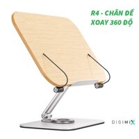 Digimix - Kệ kê sách đọc đa năng R3, R4 cao cấp từ hợp kim nhôm và gỗ, điều chỉnh độ cao, chân đế xoay 360 độ.