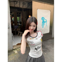 DINGRUOYUE áo phông áo thun nữ croptop baby tee Korean Popular Vintage xu hướng WCS2480LS7 35Z240830