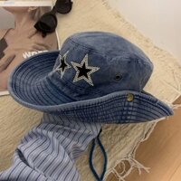 Dingy Star Denim Bucket Hat, Dây đeo rộng vành vải Mũ ngư dân, Kem chống nắng nam Y2K Hot Girl Vintage Western Cowboy Hat Ngoài trời