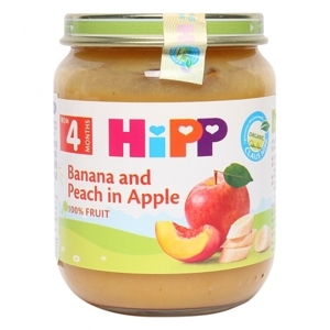 Dinh dưỡng đóng lọ HiPP chuối, đào, táo 125g