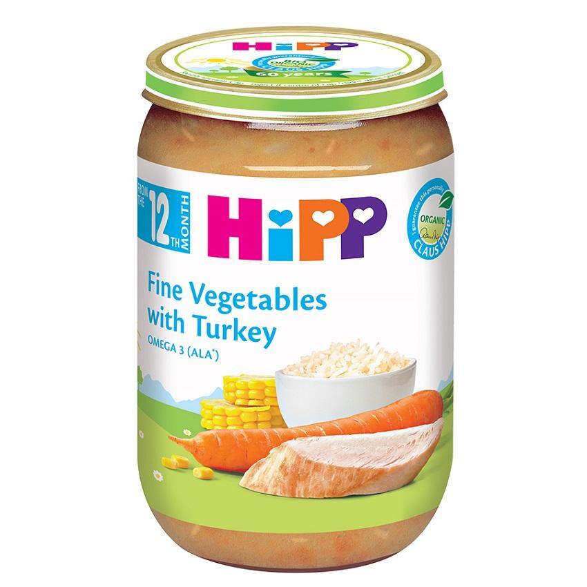Dinh dưỡng đóng lọ HiPP Cơm nhuyễn, gà tây, rau tổng hợp (220g)