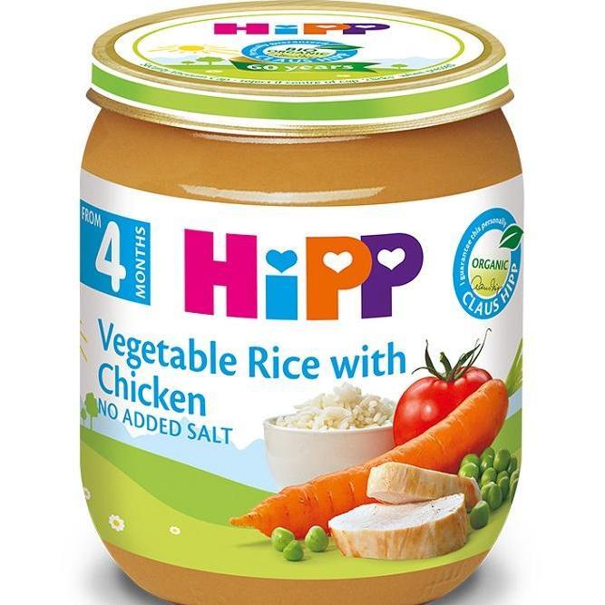 Dinh dưỡng đóng lọ HiPP thịt gà, cơm nhuyễn, rau tổng hợp (125g)
