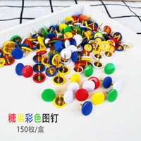 Đinh ghim nhựa màu kẹo tròn đầu phẳng sáng tạo, ghim bảng nút chai, miễn phí vận chuyển 150 miếng