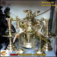 Đỉnh hoa sòi cao 45cm, đỉnh đồng thờ cúng, đỉnh đồng vàng nguyên chất