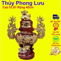 Đỉnh lư hương bàn thờ song long gia tiên gỗ hương cao 51,61cm