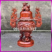 Đỉnh Lư Hương Bàn Thờ Song Long Gỗ Hương Cao 51,61