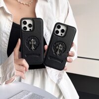 Đinh Tán Kim Loại Họa Tiết Lichee Da Dành Cho iPhone 16 15 14 13 Pro Max Lỗ Lớn Bảo Vệ Khung Thiết Kế Dày Bảo Vệ Toàn Diện Chống Rơi Bao Da