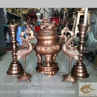 Đỉnh thờ hoa sòi đồng đỏ mắt cua, đỉnh đồng thờ cúng 55cm