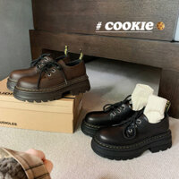 Diolee phong cách người Anh ren lên tăng gót chân Chunky nền tảng Derby nhung Giày da cho phụ nữ mùa thu và mùa đông