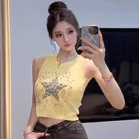 Dior1349 Áo Vest Phong Cách Mới Cổ Tròn Dệt Kim Áo Vest Năm Cánh Ngôi Sao Thêu Đính Hạt