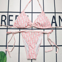 Dior2563 Đồ Bơi Thương Hiệu Lớn Đồ Bơi Màu Hồng Ren-Up Châu Âu Mỹ Bikini Đồ Bơi