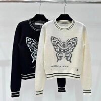 Dior451 Áo len nữ màu tương phản bướm Jacquard phong cách mới