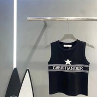 Dior6319 Phong Cách Mới Năm Cánh Ngôi Sao Thêu Chữ Cổ Tròn Dệt Kim Áo Vest Nữ