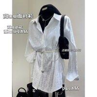 Dior7435 Áo Sơ Mi Dài Tay Hai Mặt Nữ Lỏng Lẻo Phù Hợp Với Tính Khí Eo Dây Xích Áo Sơ Mi