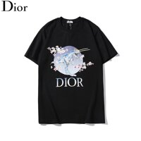 Dior_CD Vòng Cổ Áo Thun Áo Len Cổ Tròn Cảm Giác Máy Khủng Long Hoa Anh Đào Kỹ Thuật Số In Màu