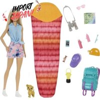 【Direct from Japan】Barbie It Takes Two "Malibu" Camping Doll (11.5 inches Blonde) with Pet Puppy, Backpack, Sleeping Bag & 10 Camping Accessories, Gift for 3 to 7 Year Olds.