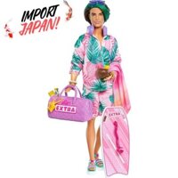 【Direct from Japan】Barbie Extra Fly Ken Doll comes with beach-themed travel clothes and accessories, including a tropical outfit with a boogie board and duffel bag.
