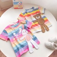 Dirunou 2025 Thời Trang Mới Cầu Vồng Sọc Áo Thun Cho Bé Gái Mùa Hè Gấu Thỏ Tay Ngắn Cho Bé Trai 9 Tháng - 10 Tuổi Quần Áo Trẻ Em