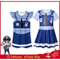 Disney Zootopia Judy Trang Phục Cho Trẻ Em Cô Gái Zootropolis Thỏ Cảnh Sát Màu Xanh Ngắn Tay Đồ Ngủ Halloween Đảng Quần Áo