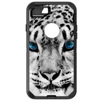 DistinctInk Case for iPhone 7 Plus / 8 Plus - OtterBox Defender Black Custom Case - Snow Leopard Blue Eyes - Animal Print