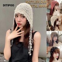 Ditipoo Mũ Móc, Mũ Bun Handmade, Ngọt Ngào Thoáng Khí Retro Dân Tộc Không Vành Penny Hat Nữ