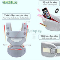 Địu ngồi cho bé 9 tư thế có đỡ cổ, êm mềm, chống chân vòng kiềng Honper cao cấp (sơ sinh - 4 tuổi)