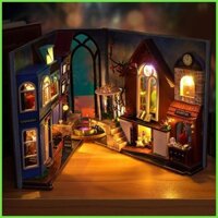 Diy Book Nook Kit Bookend Bookshelf Chèn 3D Puzzle DIY Bookend Ngôi nhà nhỏ Sáng tạo Bookend có đèn LED smbvn smbvn