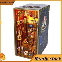 Diy Book Nook Kit Nhà búp bê bằng gỗ Mô hình lắp ráp câu đố 3D Xây dựng Kệ sách Chèn trang trí