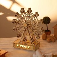 DIY màu gỗ xếp hình ba chiều đu quay mô hình thủ công lắp ráp cơ khí Đồ chơi hộp nhạc khó
