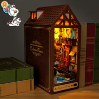 DIY Mini Kits Bookcase Inserts for Decoration 3D Wooden Dollhouse Bookcase Inserts for Decoration Floor Furniture and LED Lights Mini House HYJP2