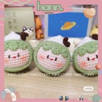 DIY Set nguyên liệu làm Móc khóa trái dừa len mặt bánh bao Handmade, Móc khóa mochi trái dừa HAnn crochet