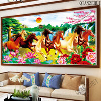 Diy Sợi Cotton 11CT In Hình Ngựa Để Thành Công Giàu Con Công Chữ Thập Hoa Mẫu Đơn Mặt Trời Sáng Full Thêu Chữ Thập Bộ Dụng Cụ Thêu Kim Chỉ