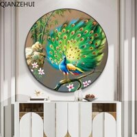 Diy Sợi Cotton 11CT In Hình Con Công Mở Màn Hình Phòng Khách Phòng Ngủ Phiên Bản Tròn Nhỏ Động Vật Ánh Sáng Xanh Con Công Hình Full Thêu Miếng Nhỏ Chữ Thập Bộ Dụng Cụ Khâu