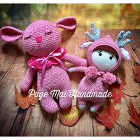 DIY*Handmade* Đan Len Thủ Công , thú bông hình piggy, tuần lộc cưng xỉu, màu sắc theo yêu cầu