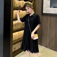 DIYIWEI 2023 Phổ biến Polo cổ áo đầm lỏng lẻo có vẻ gầy che bụng sinh viên Hàn Quốc cô gái nhỏ váy - Đen - XS 88-100