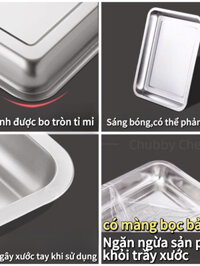 [DJFHS] Khay inox đựng thức ăn đáy sâu 4.8cm/ cạn 2cm Chubby Chef đĩa nhà hàng, căng tin, đĩa lớn (