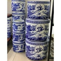 [ĐK 22-25-30-35CM] Bát Hương Đồ Thờ Cúng Men Lam Hoạ Tiết Song Long Chầu Nguyệt - Gốm Bát Tràng